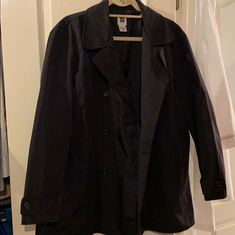 Black double-breasted raincoat